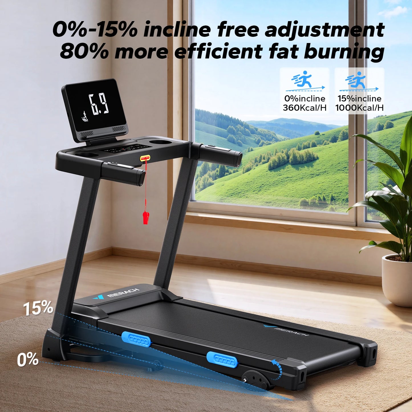 Merach T12 Foldable Treadmill With Incline And Heart Rate