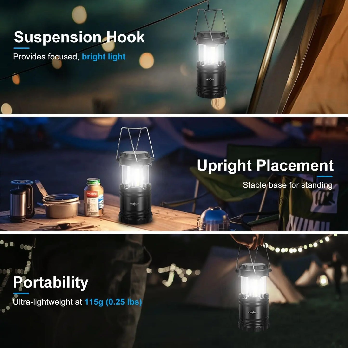 LED Camping Lantern Collapsible 4 Pack Adjustable Brightness