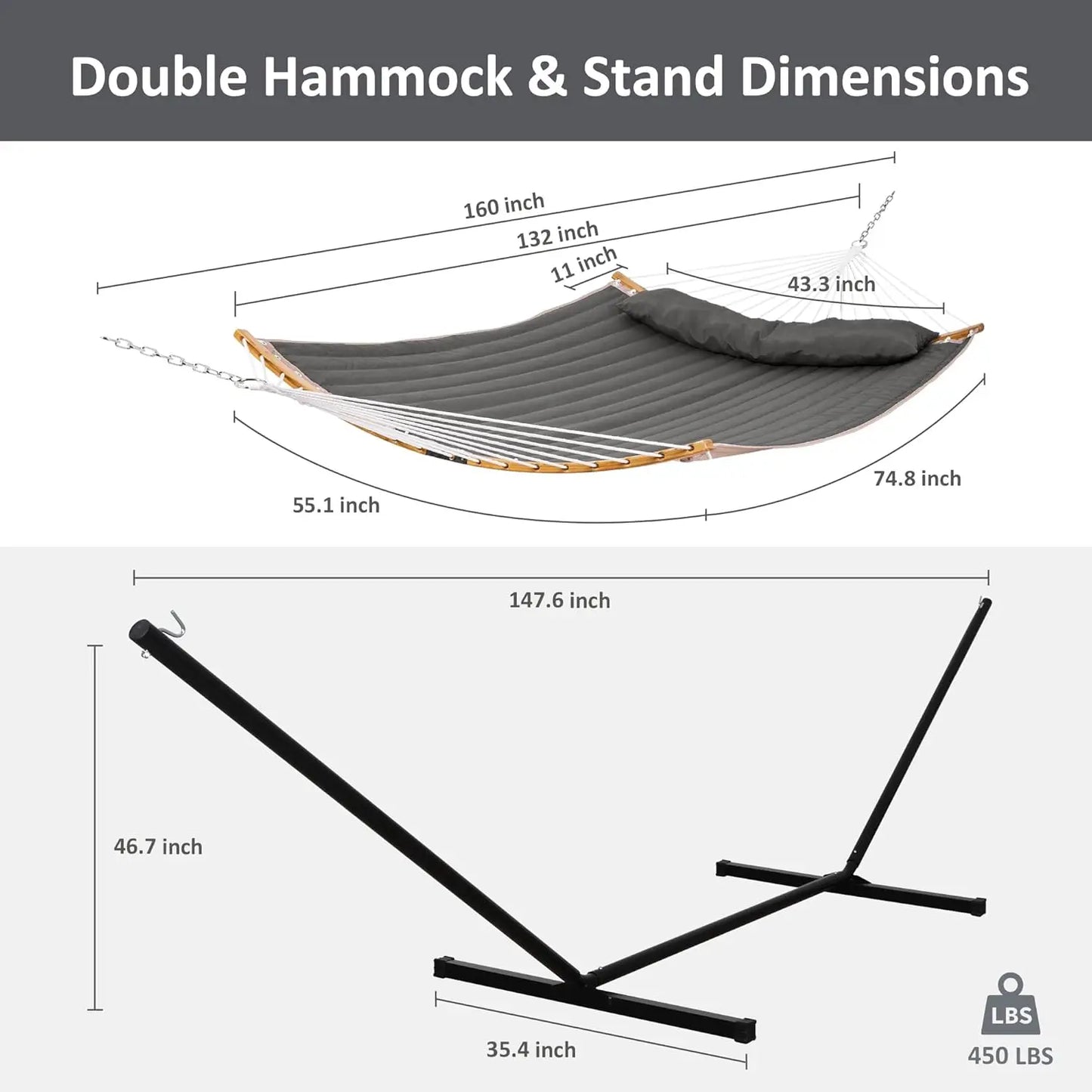 Double Portable Hammock With Stand Curved Spreader Bar