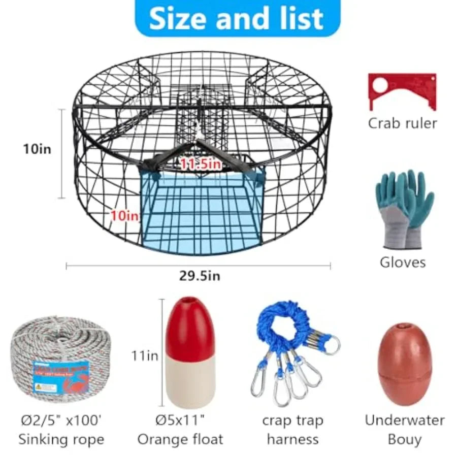 Crab Trap Pot With Vinyl Coated Steel Wire Three Tunnels
