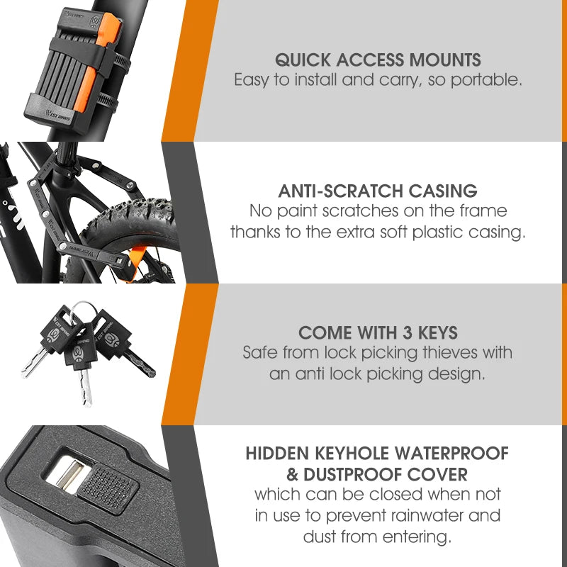 West Biking Foldable Bicycle Lock With 3 Keys