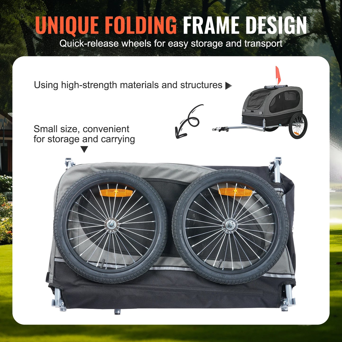 Dog Bike Trailer Cart With Wheels Reflectors Collapsible