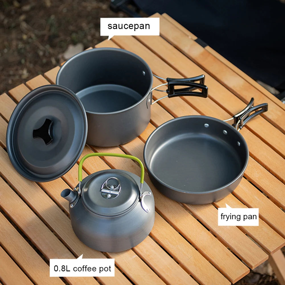 APWIKOGER Camping Cookware Set Pot Pan Kettle Outdoor 3Piece