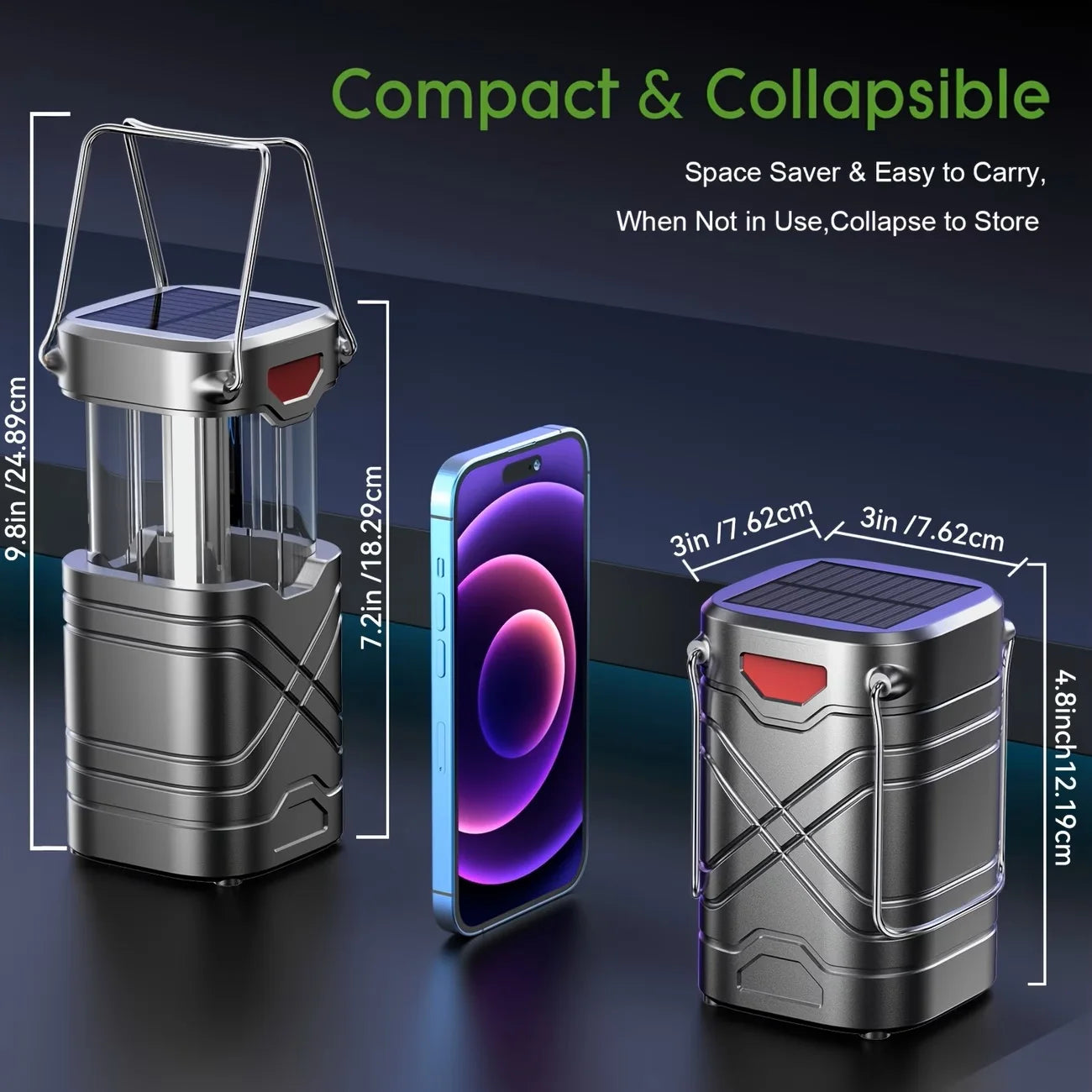 Solar Camping Lantern Pack Rechargeable USB C LED Light