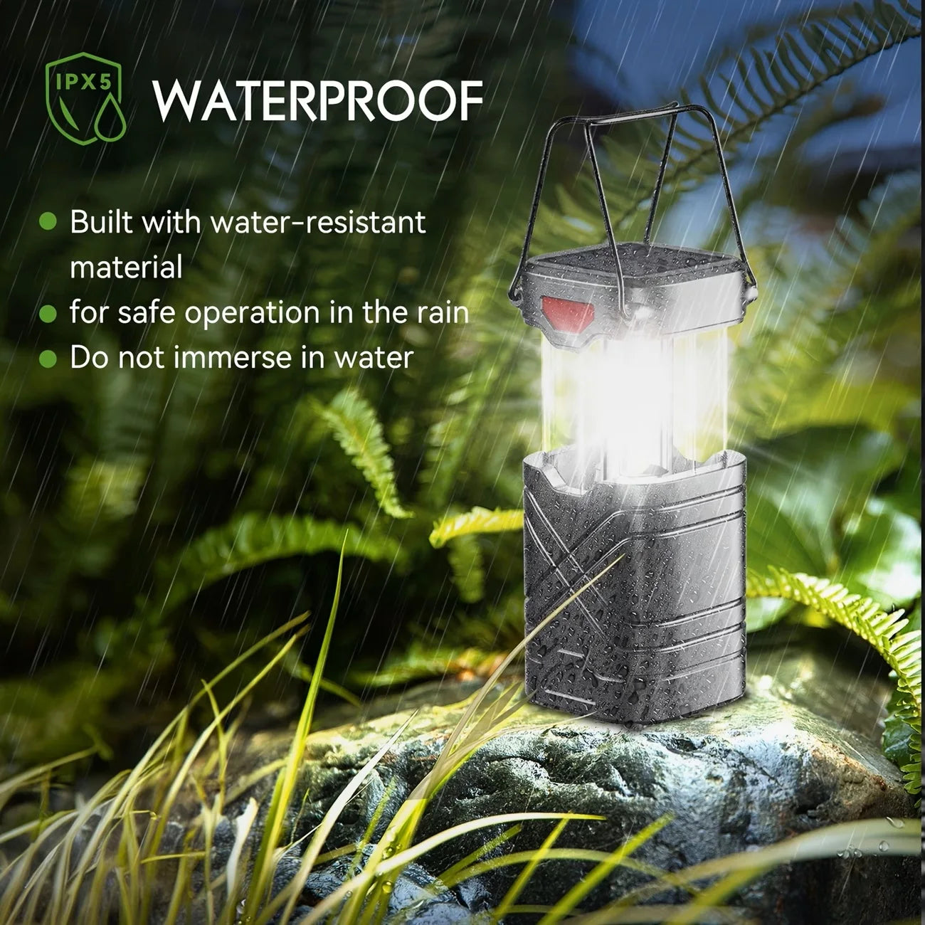 Solar Camping Lantern Pack Rechargeable USB C LED Light