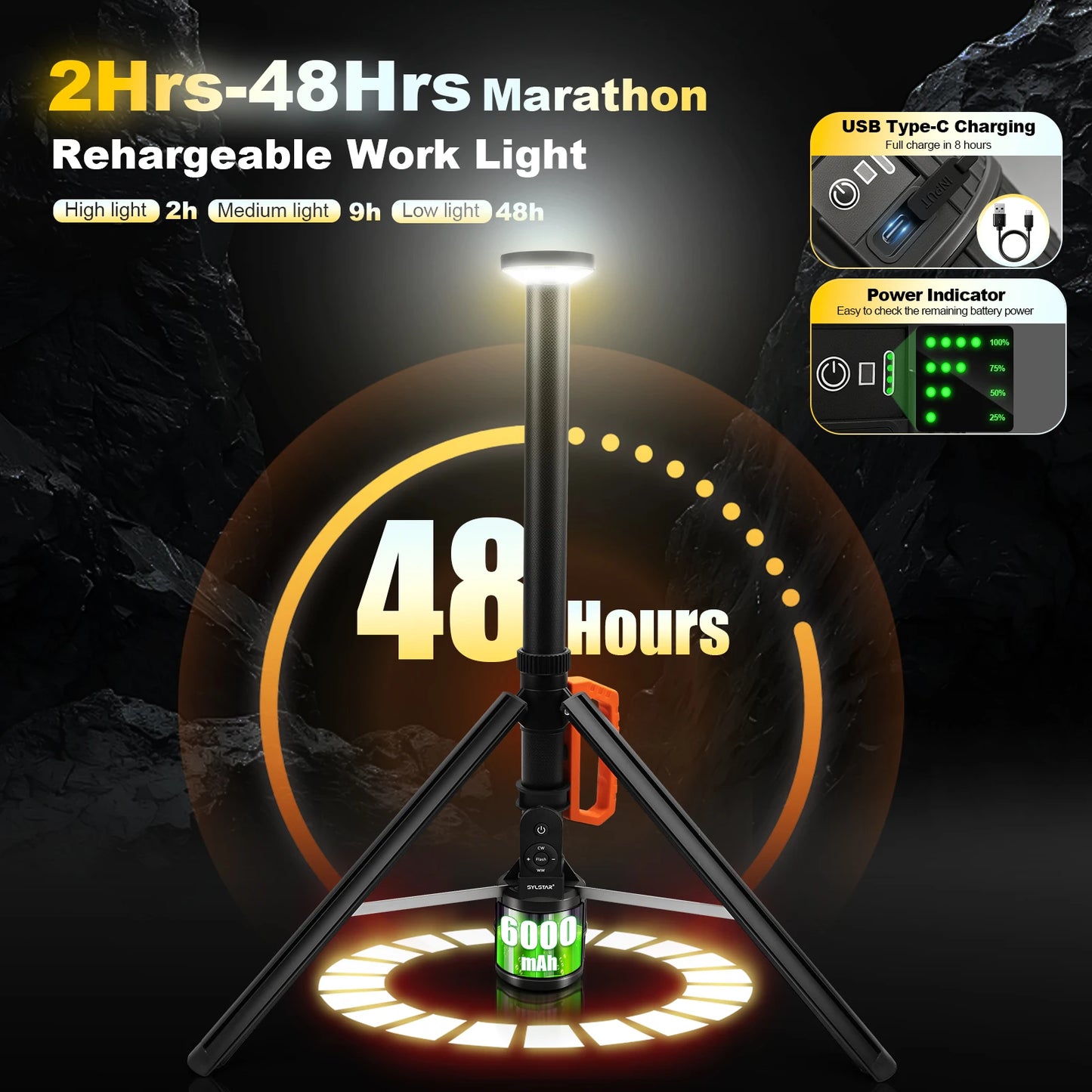 Rechargeable LED Work Light With Remote Control Telescopic