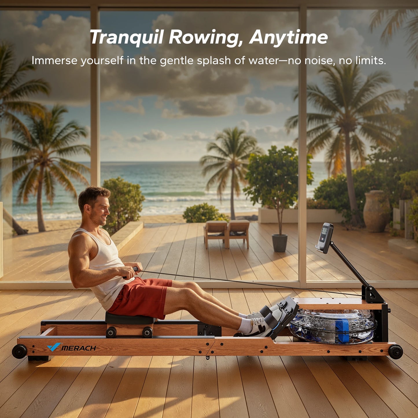 MERACH Water Rowing Machine Foldable Home Fitness 400 Lbs