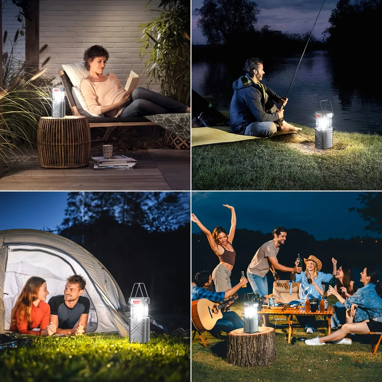 Solar Camping Lantern Pack Rechargeable USB C LED Light
