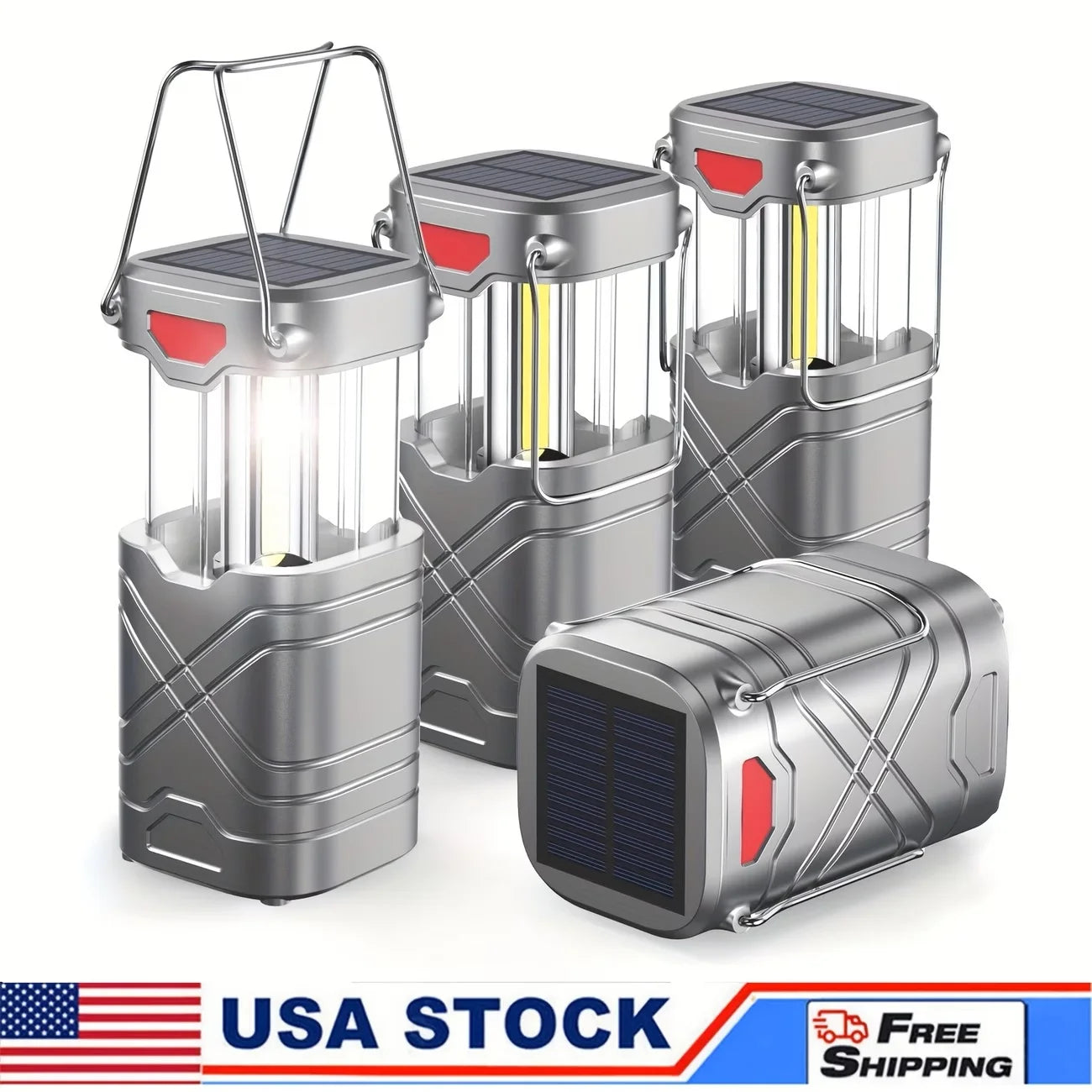 Solar Camping Lantern Pack Rechargeable USB C LED Light