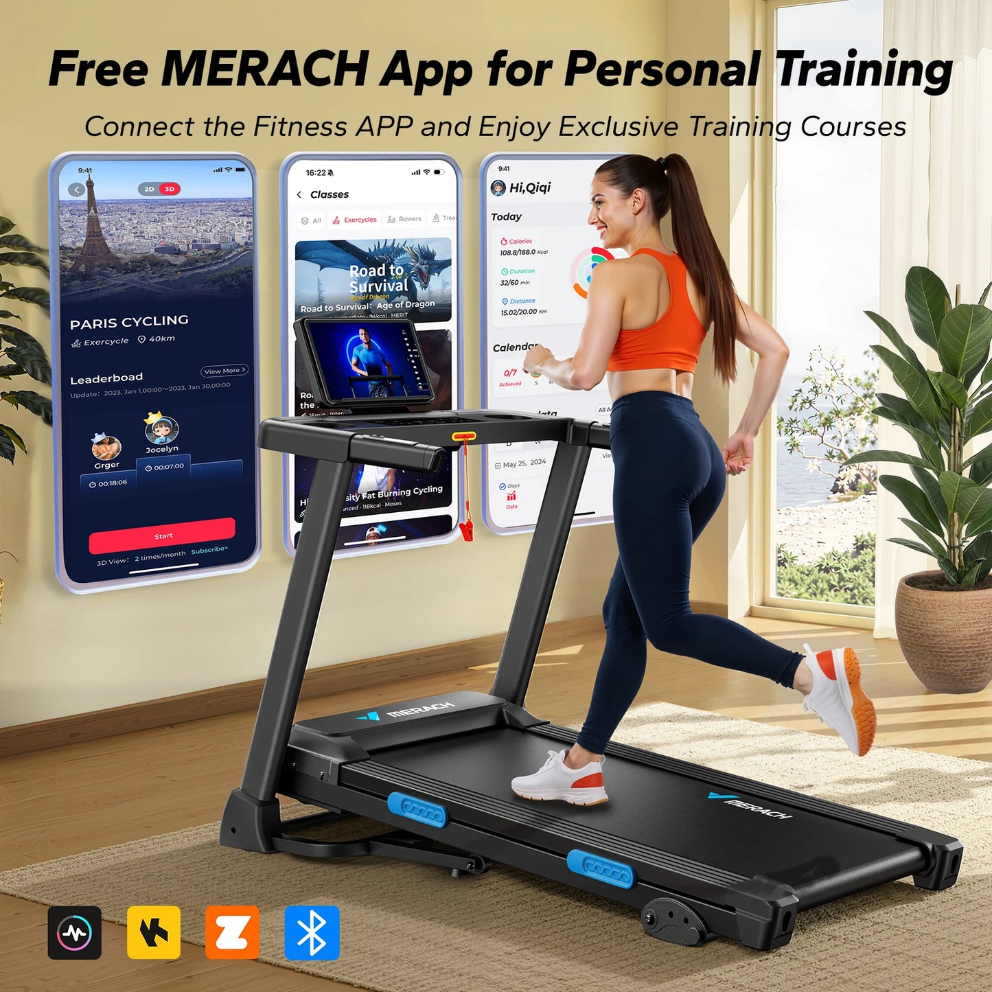 Merach T12 Foldable Treadmill With Incline And Heart Rate