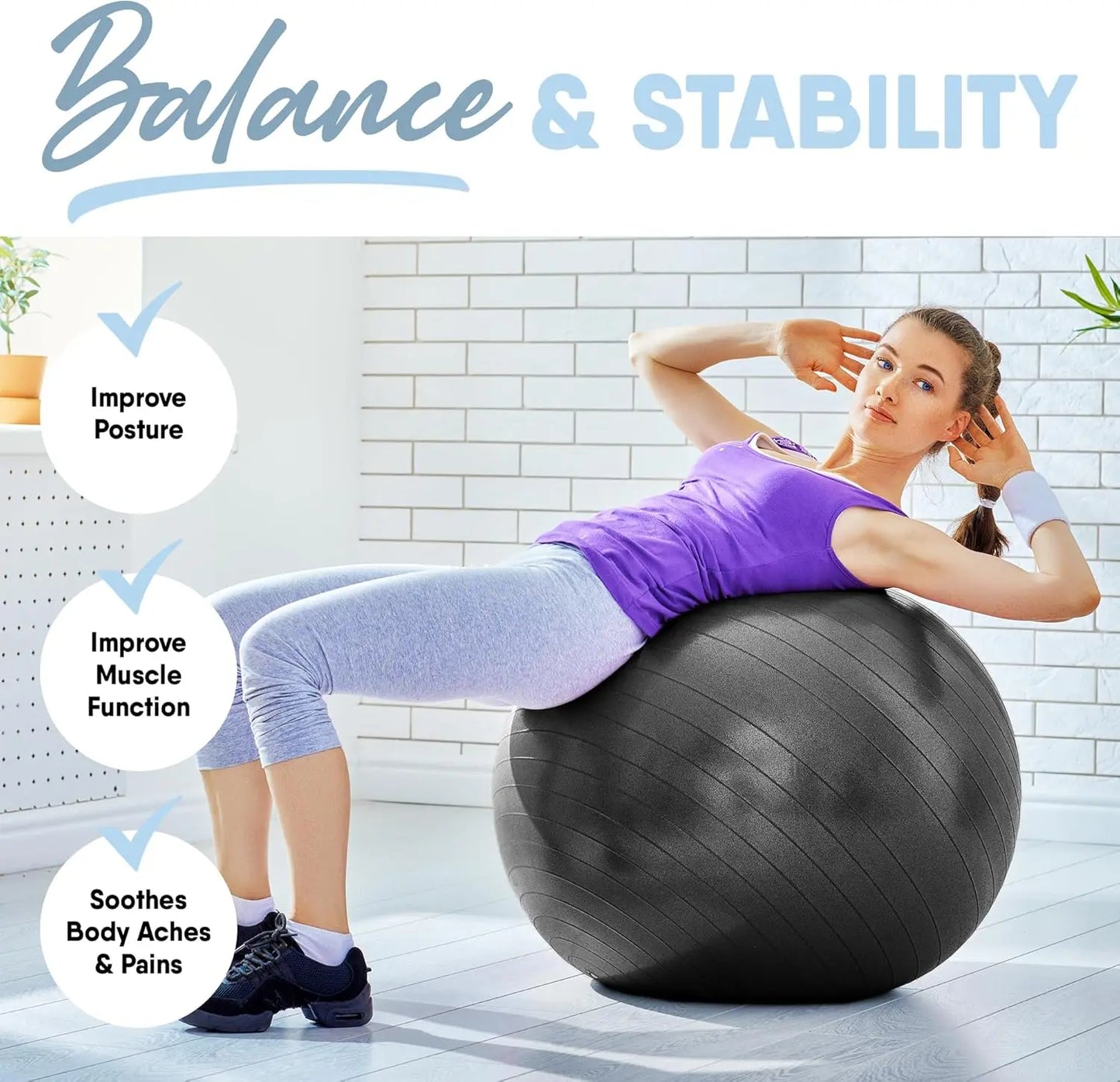 Anti Burst Stability Ball for Yoga and Pilates with Pump
