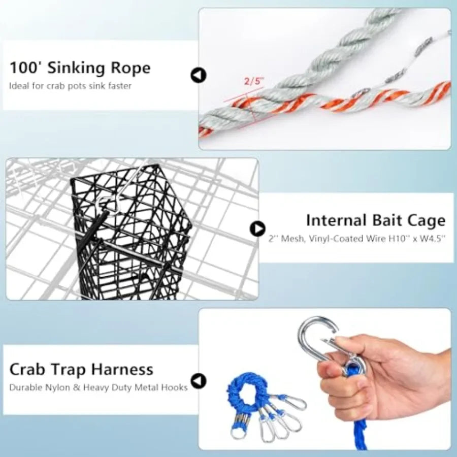 Crab Trap Pot With Vinyl Coated Steel Wire Three Tunnels