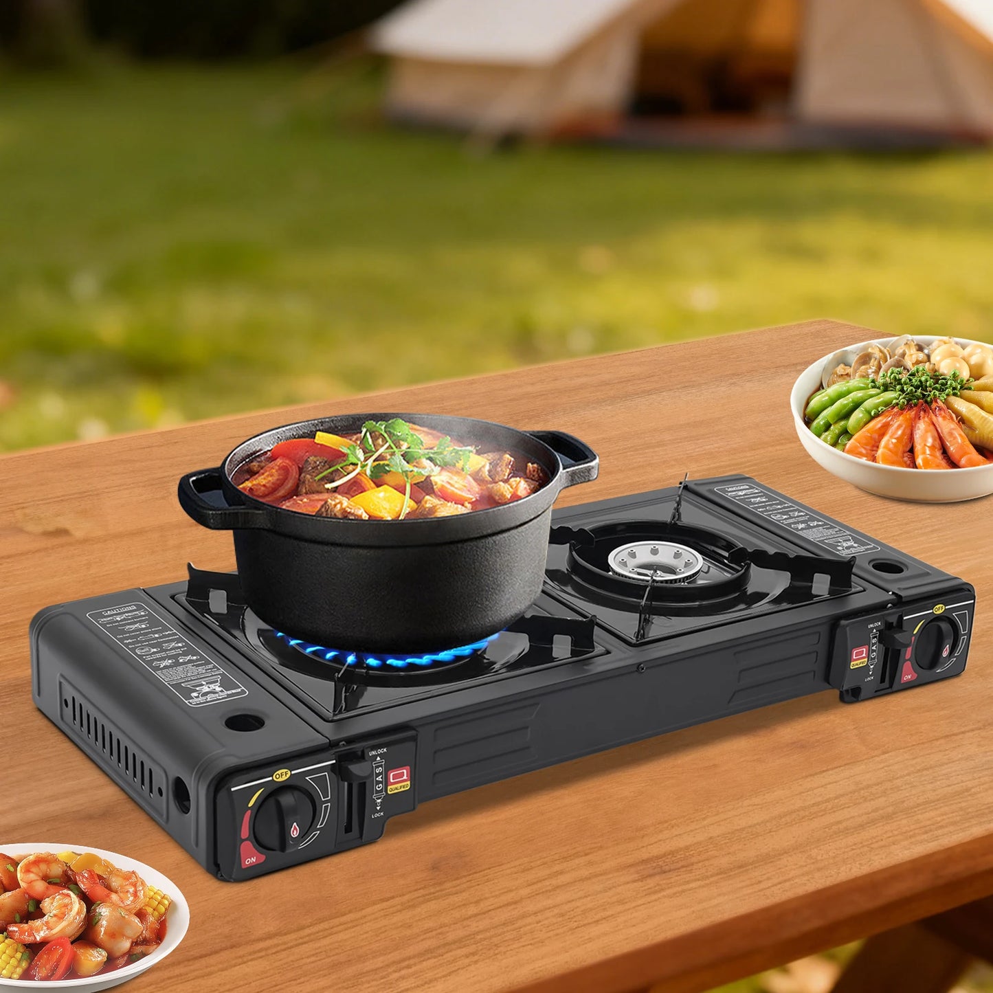 Two Burner Portable Gas Stove With Piezo Ignition