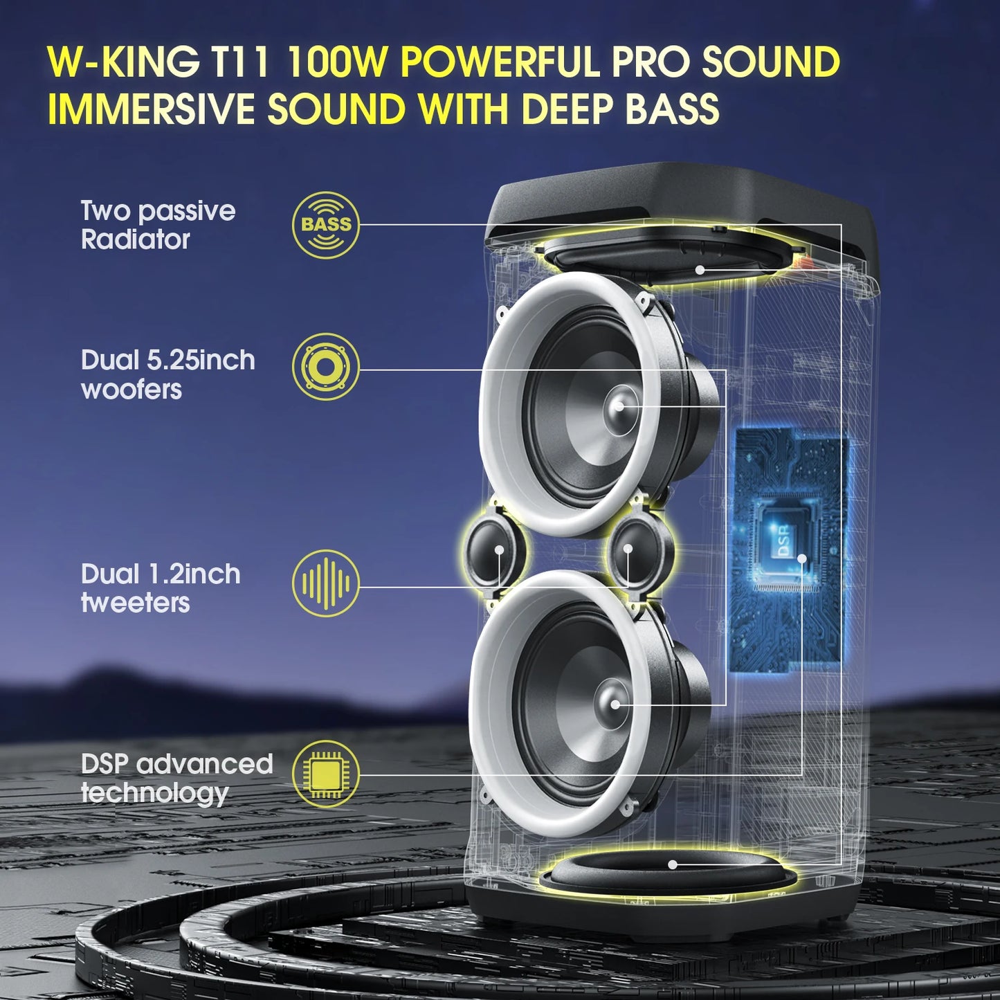 W-King T11 100W RMS Waterproof Bluetooth Speaker