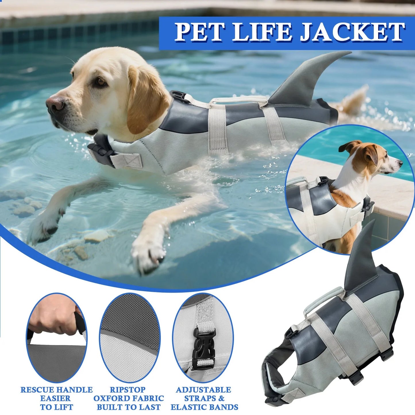 Dog Life Jacket With Handle For Safe Swimming