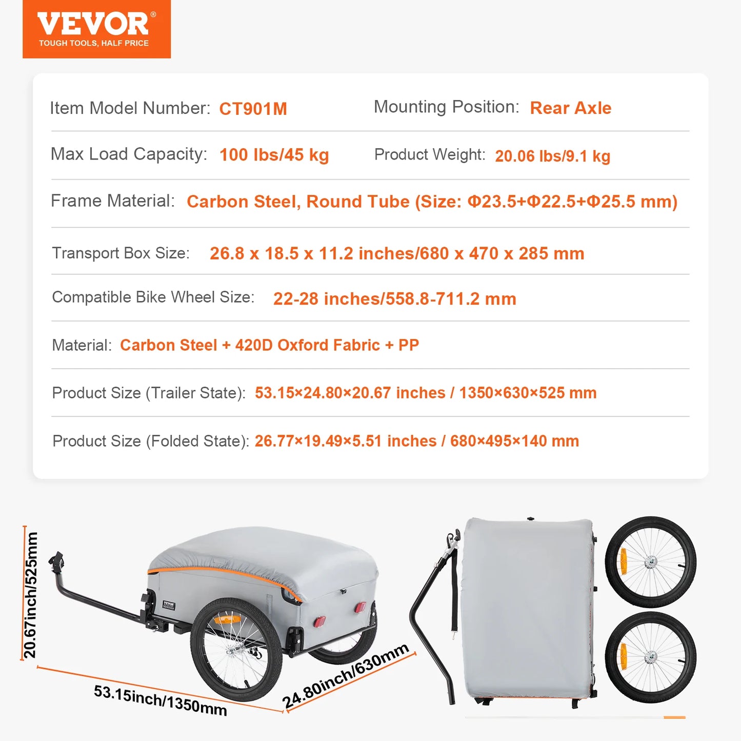 SucceBuy 100Lbs Foldable Bike Cargo Trailer