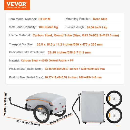 SucceBuy 100Lbs Foldable Bike Cargo Trailer