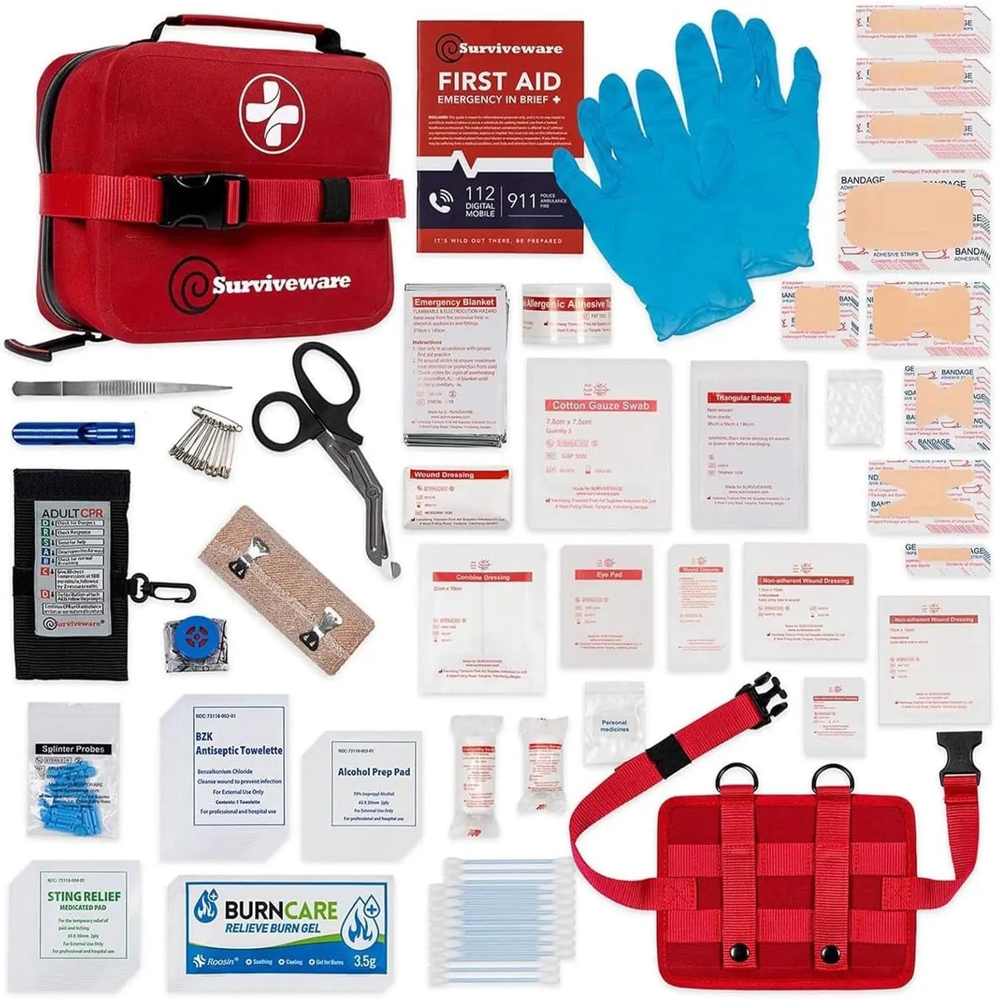 Waterproof Survival First Aid Kit 184 Pcs For Camping