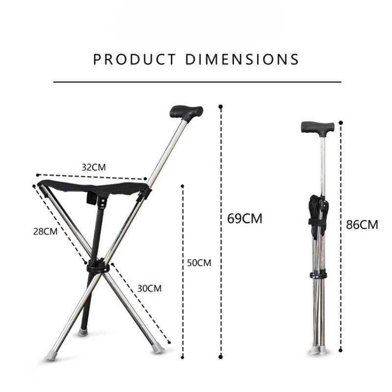 Outdoor Foldable Walking Stick Stool Elderly Heavy Steel