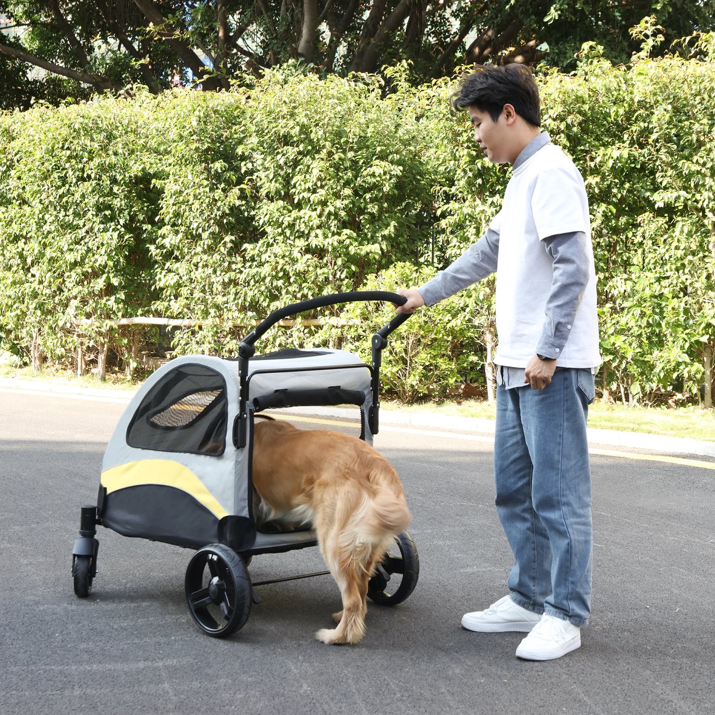 Foldable Portable Dog Stroller Four Wheels Pet Carrier