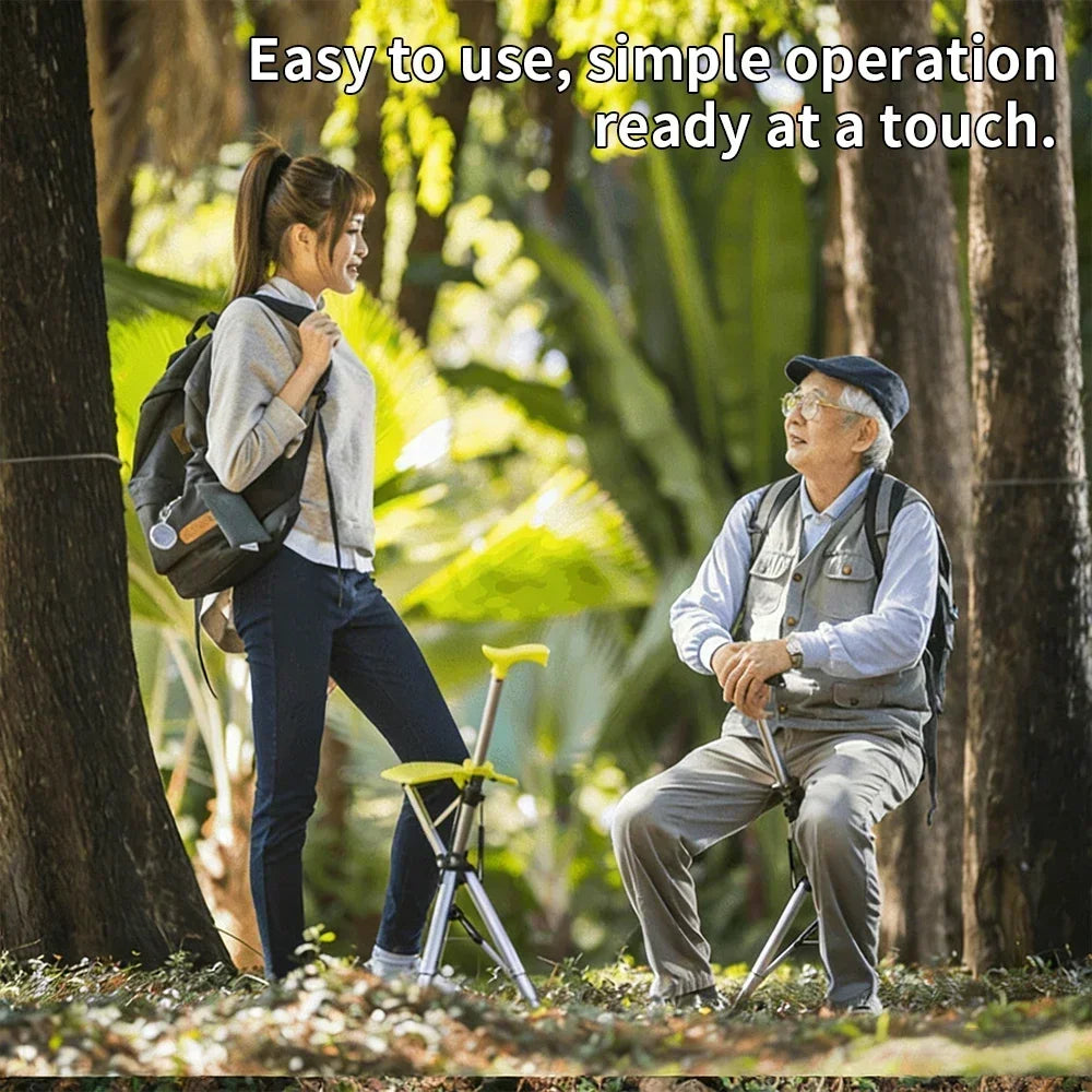 Foldable Walking Cane With Seat 120kg Capacity Hiking