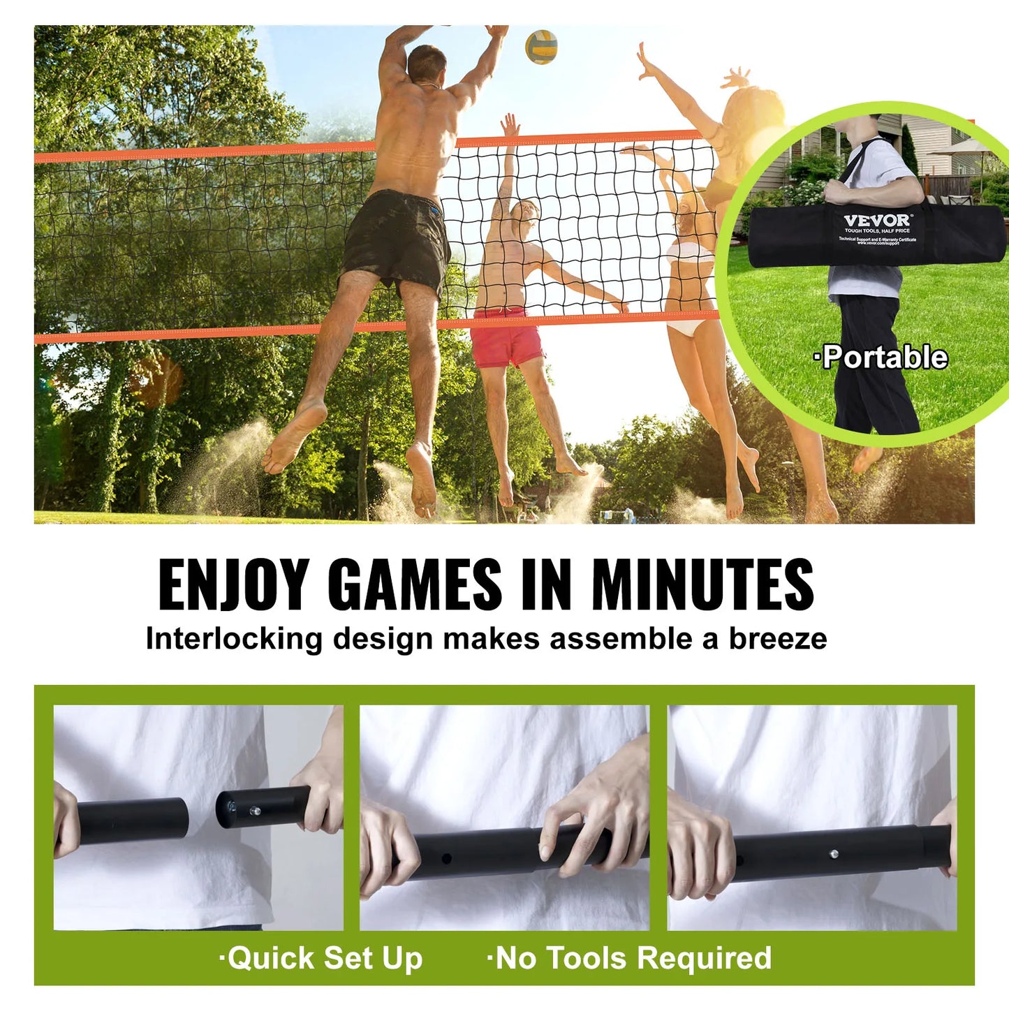 SucceBuy Outdoor Adjustable Height Volleyball Net System