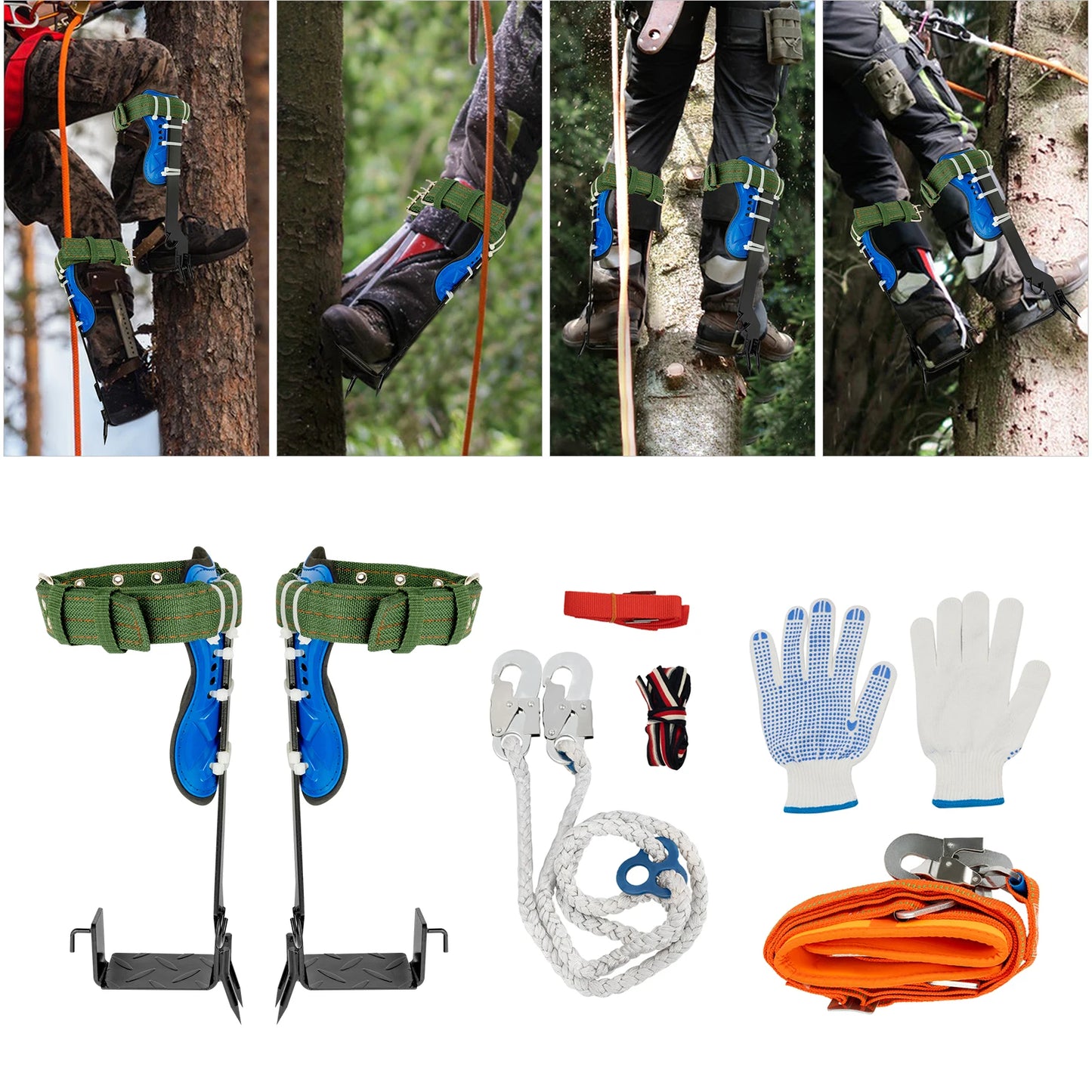 Tree Climbing Spikes Kit With Safety Belt Harness Ergonomic