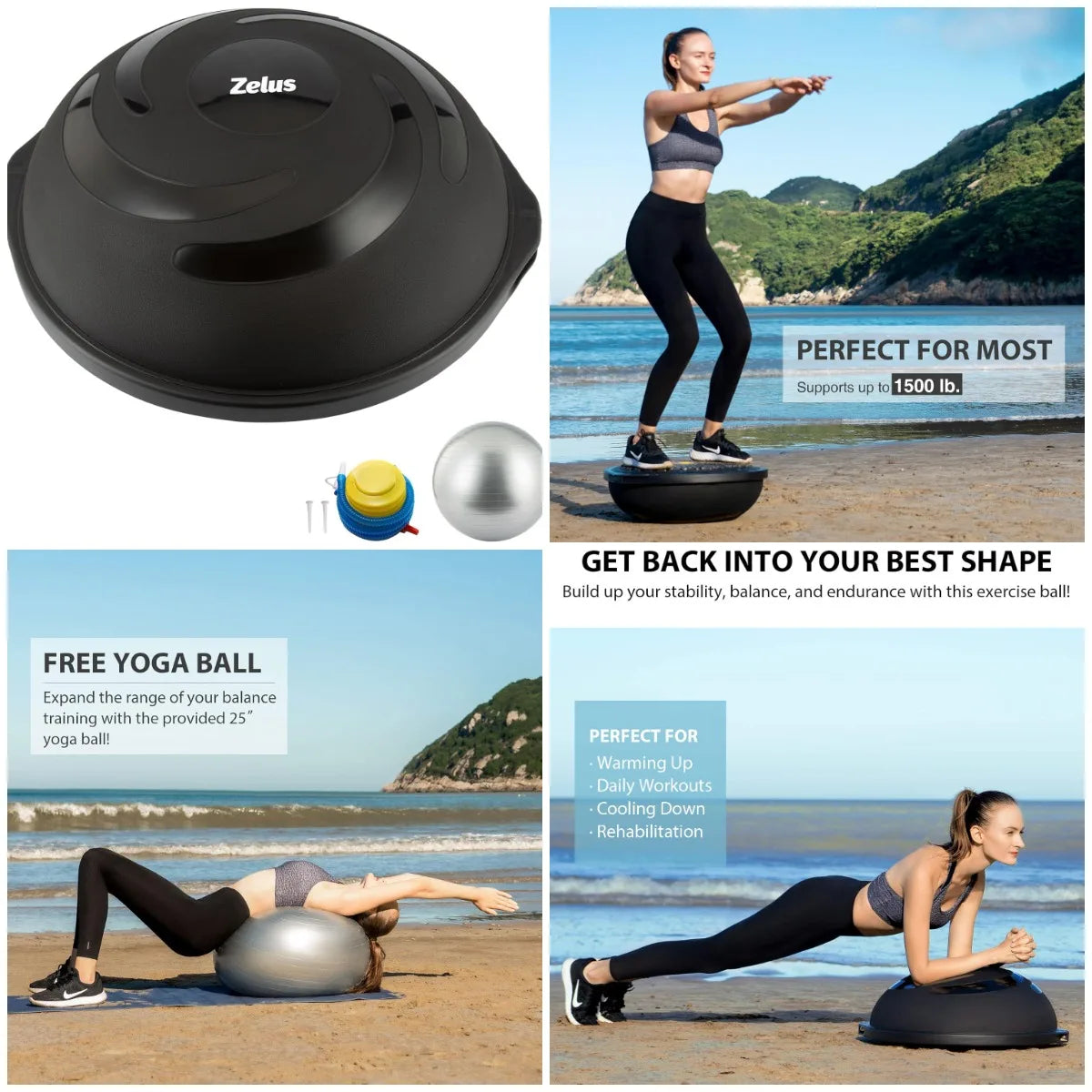 YTYIN 25 Inch Inflatable Balance Ball With Wobble Board