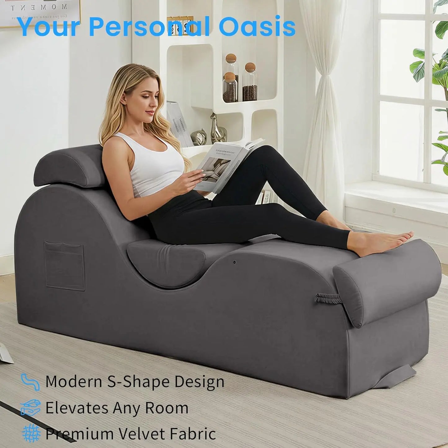 Yoga Chair Lounger With Foam Cushions And Wood Frame Indoor