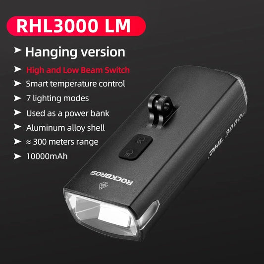 ROCKBROS 3000LM Bike Front Light 10000mAh Type C