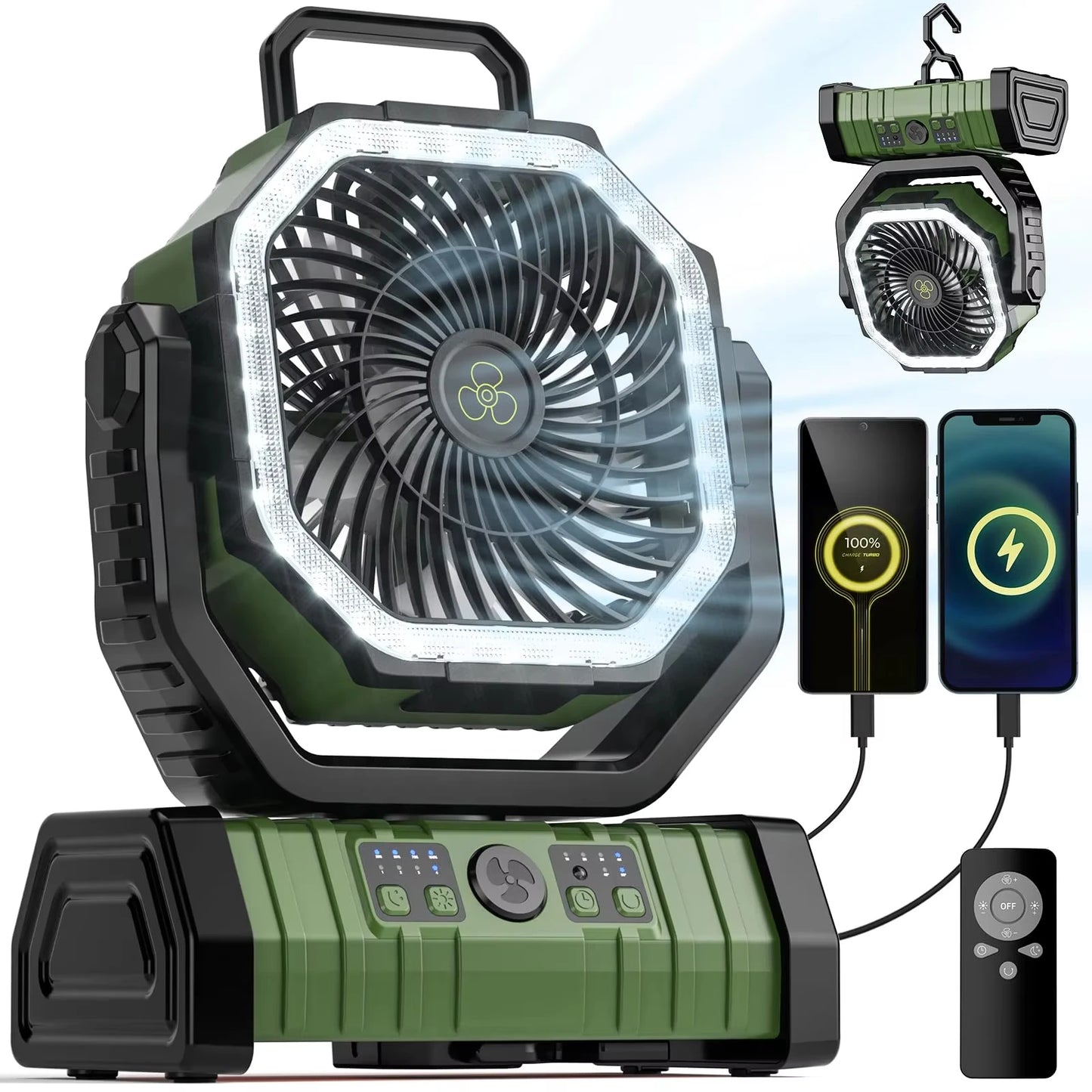Camping Fan 20000mAh Battery Powered Portable LED Tent Fan
