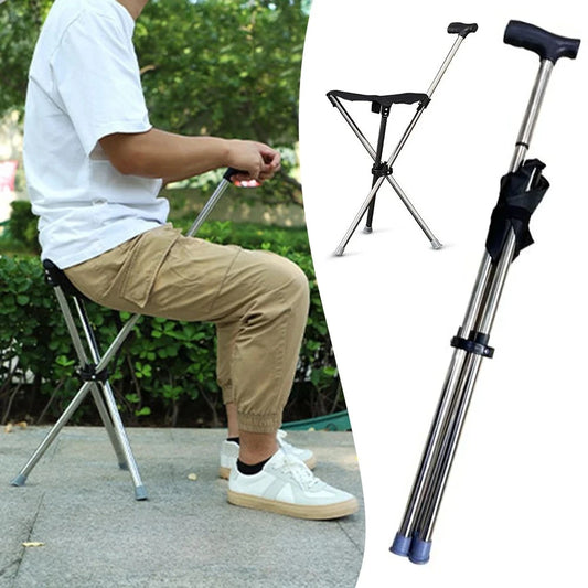 Outdoor Foldable Walking Stick Stool Elderly Heavy Steel
