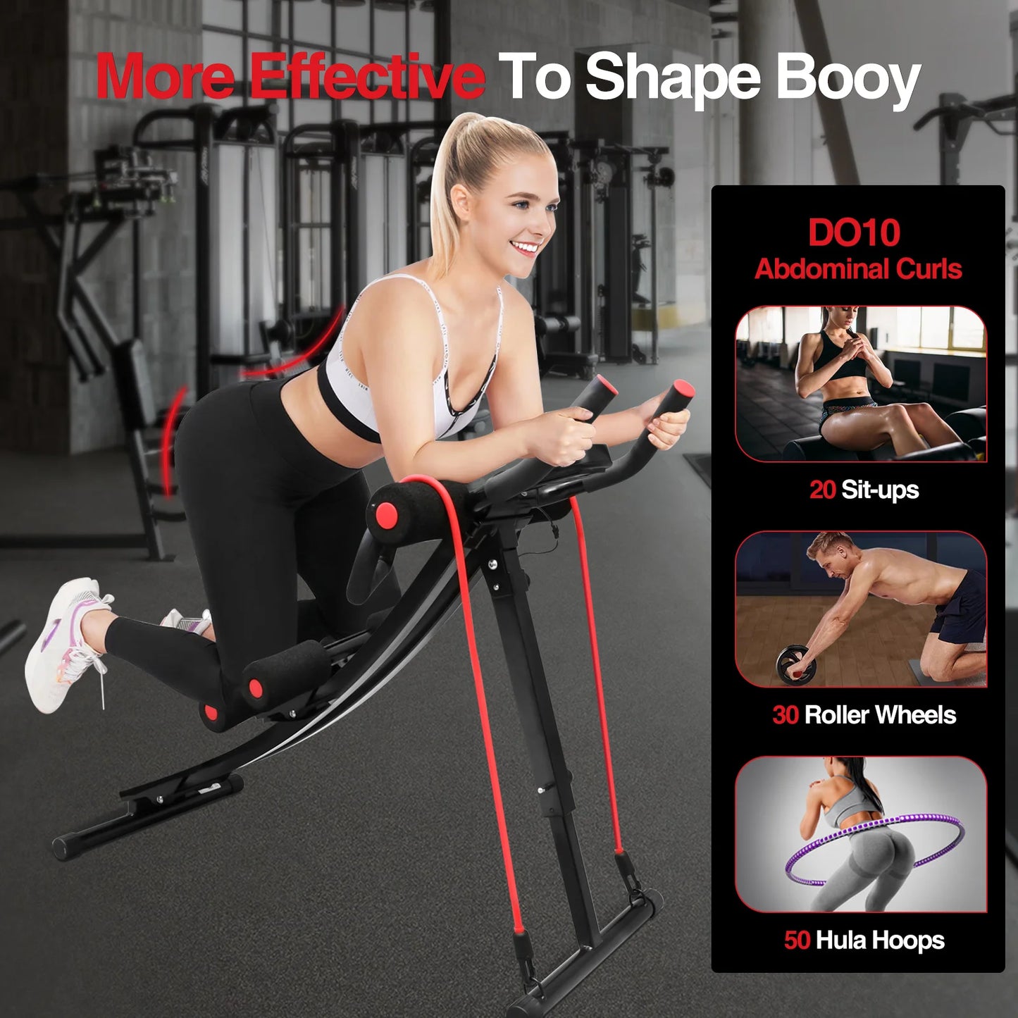 Foldable Ab Machine for Home Gym with LCD Display