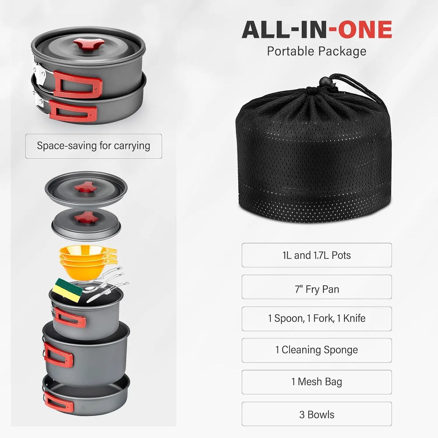 Portable Camping Cookware Set With Accessories