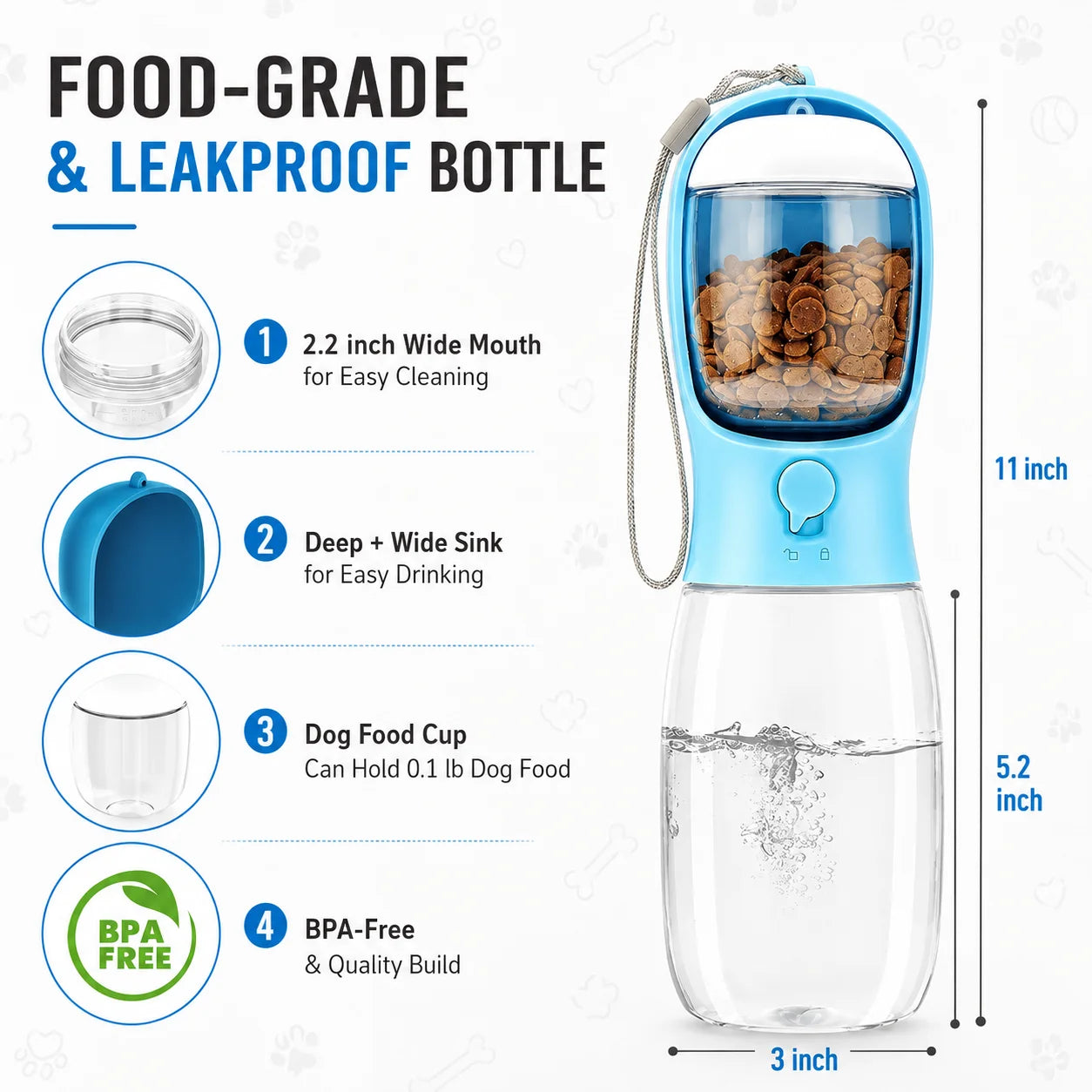 Portable Dog Water Bottle With Food Dispenser Bowl