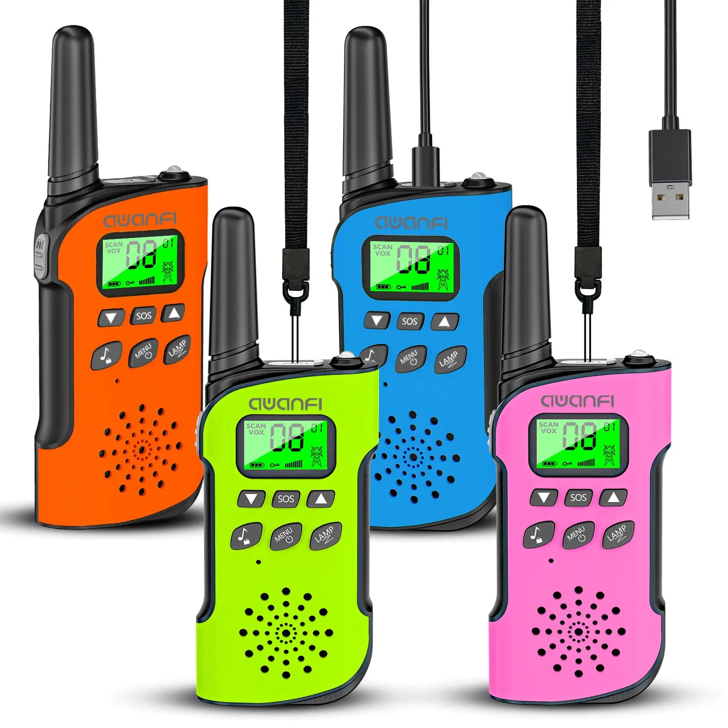 AWANFI Walkie Talkies 4 Pack Long Range USB C