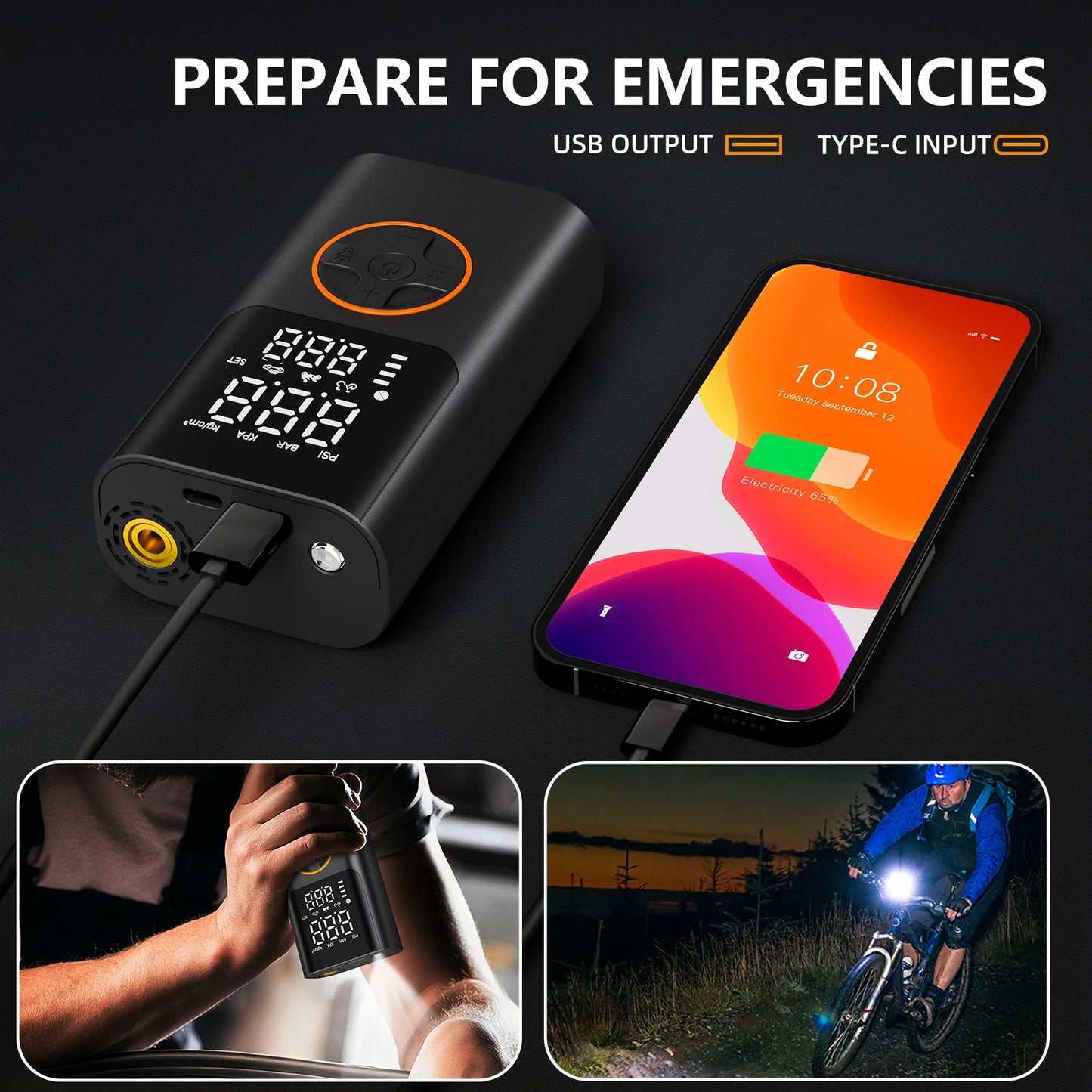 Portable Air Pump Set With Power Bank And 150Psi Tire Inflator