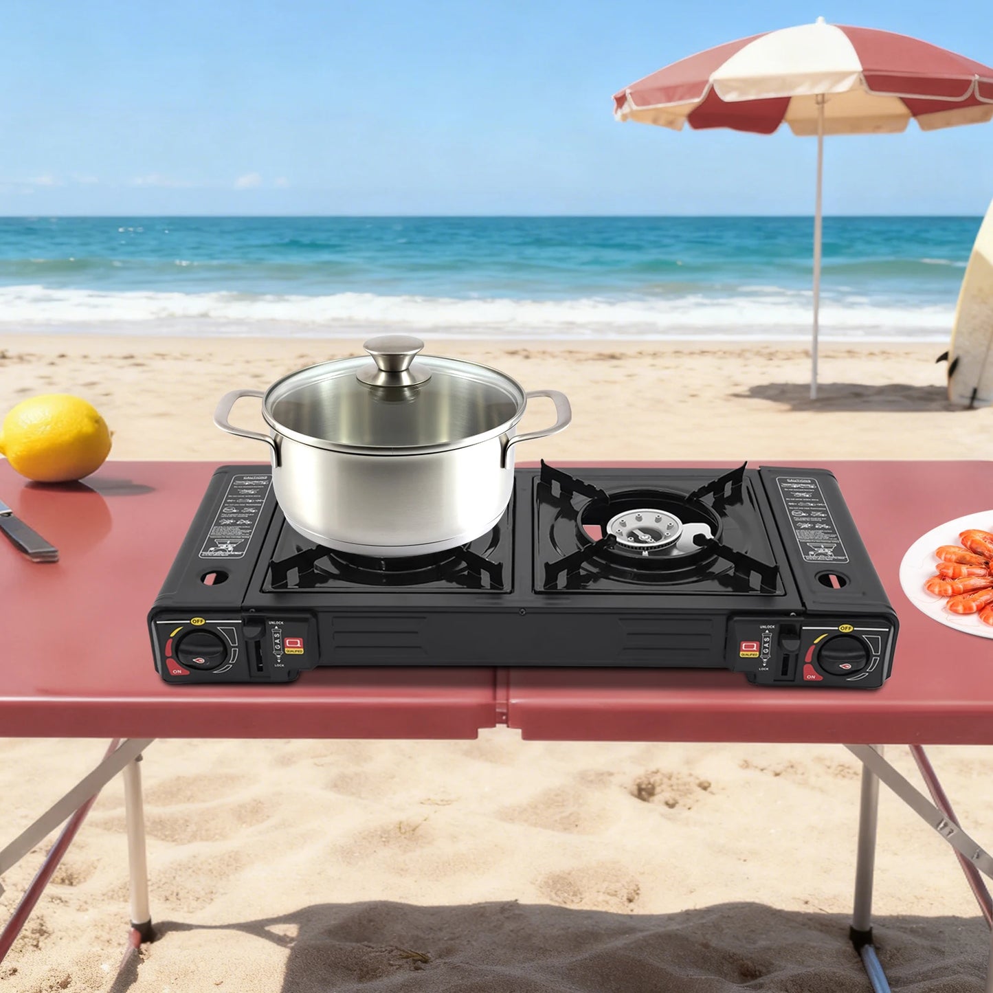 Two Burner Portable Gas Stove With Piezo Ignition