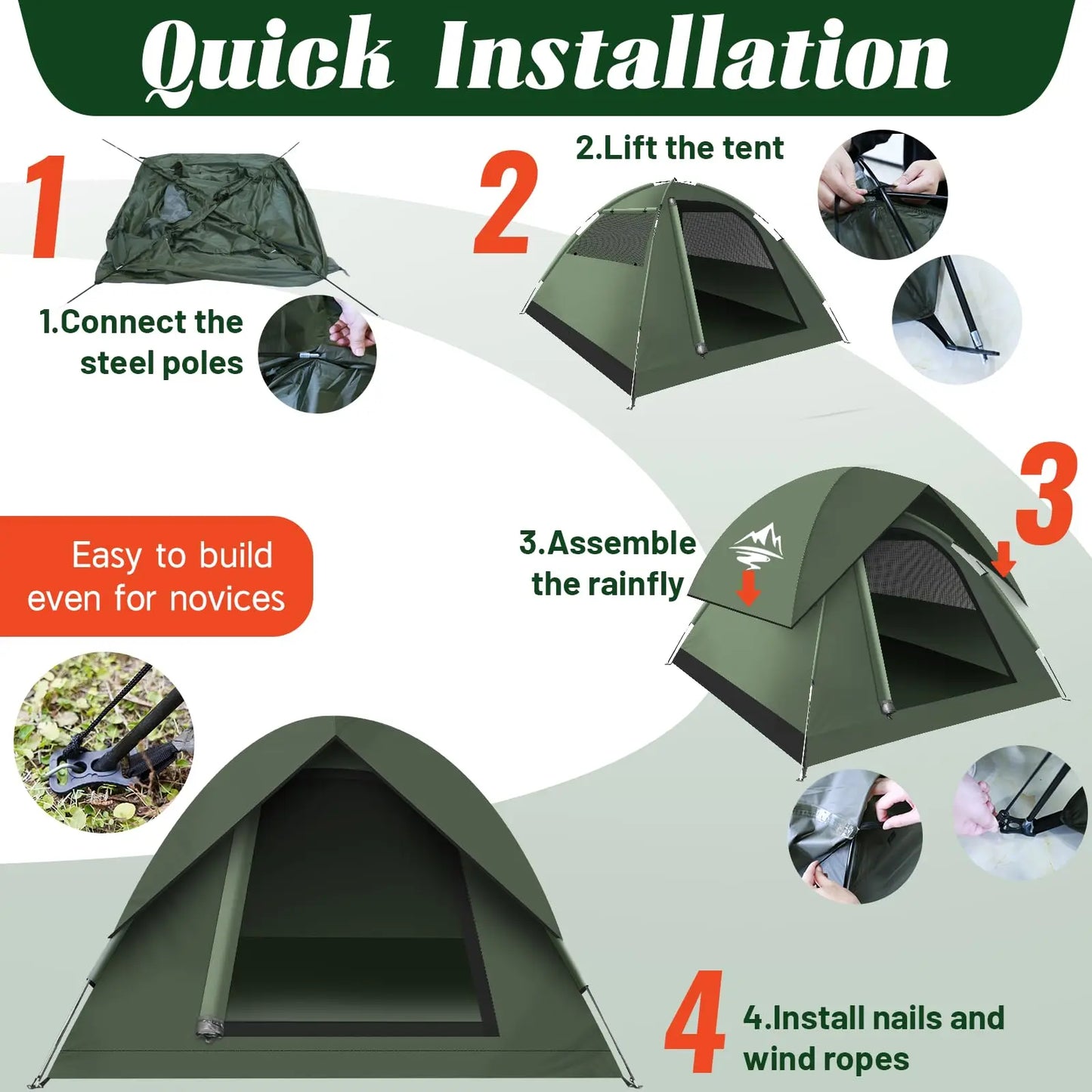 Family Camping Tent Waterproof Windproof Easy Setup