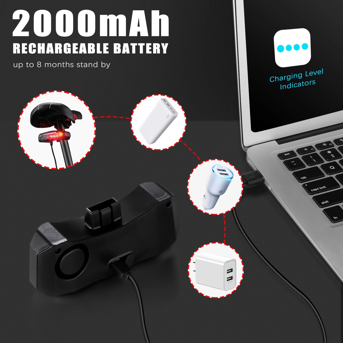 Smart Bike Taillight Anti Theft Alarm With Remote Waterproof