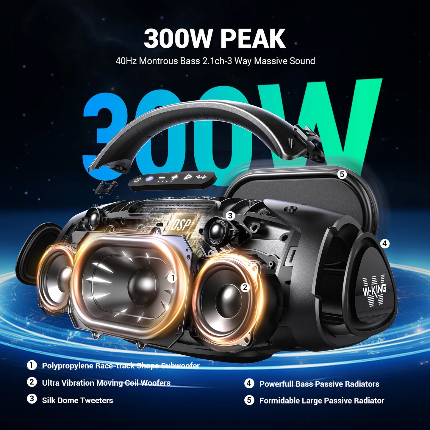 W-King D20 Portable 200W Bluetooth Party Speaker