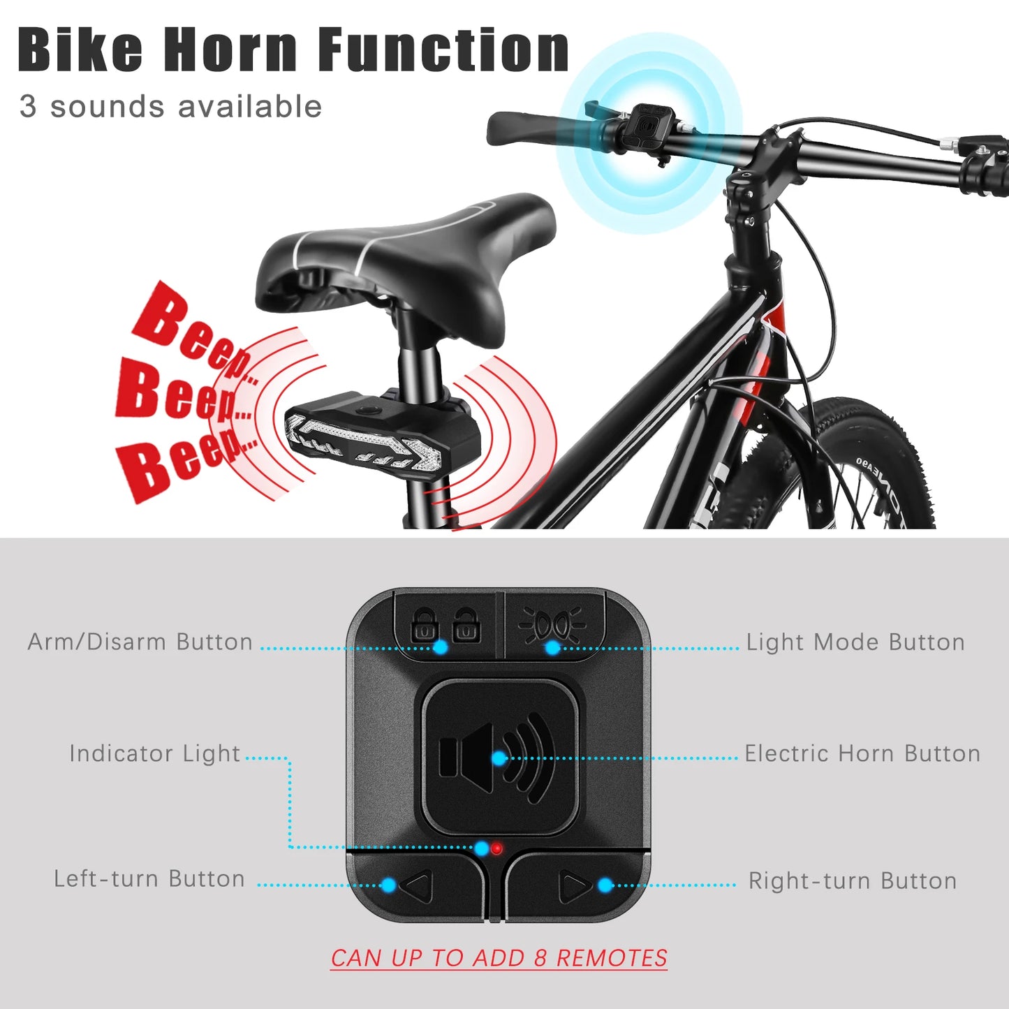 Smart Bike Taillight Anti Theft Alarm With Remote Waterproof
