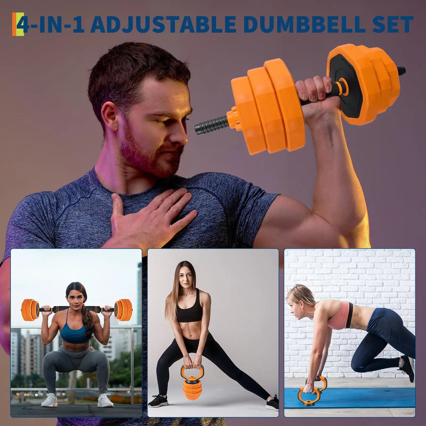 Adjustable Dumbbells 44Lb Set 4In1 Home Gym