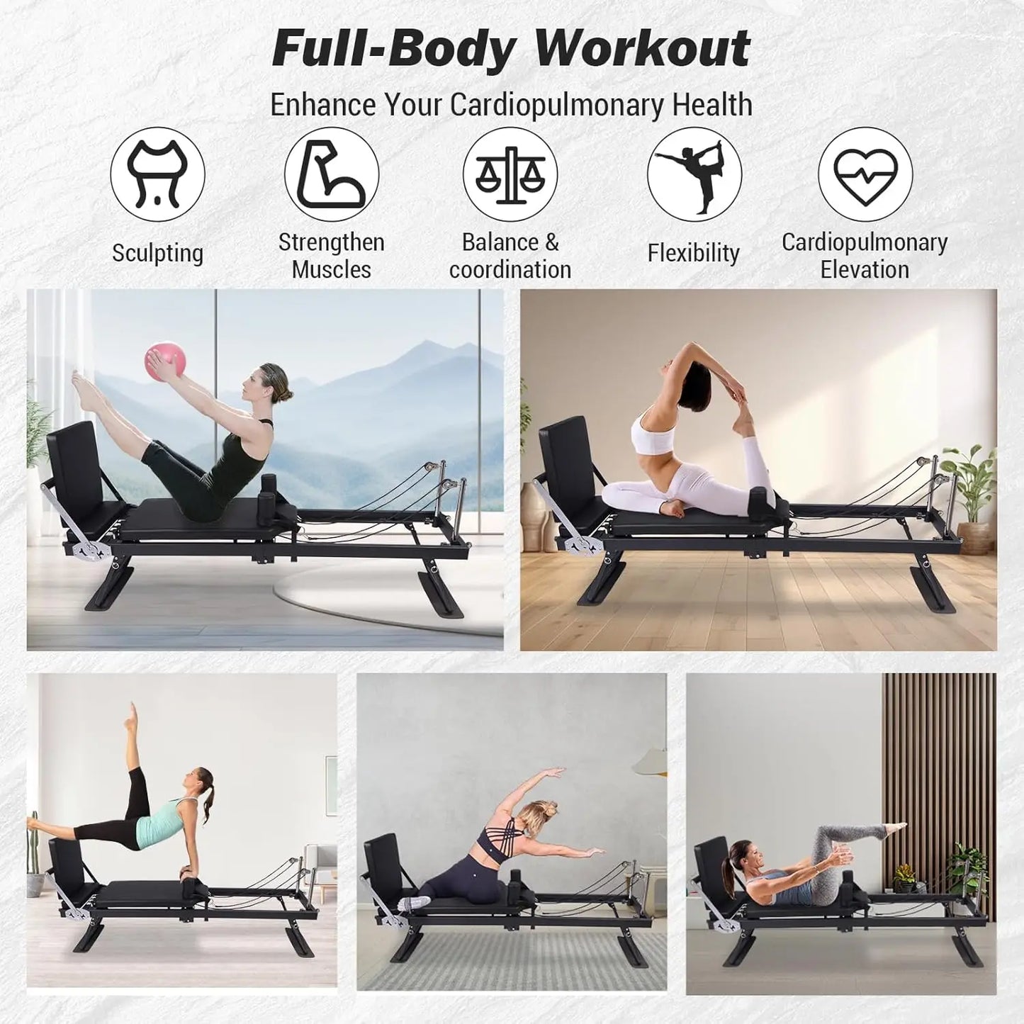 HiMISS Foldable Reformer Pilates Machine With Height Adjust