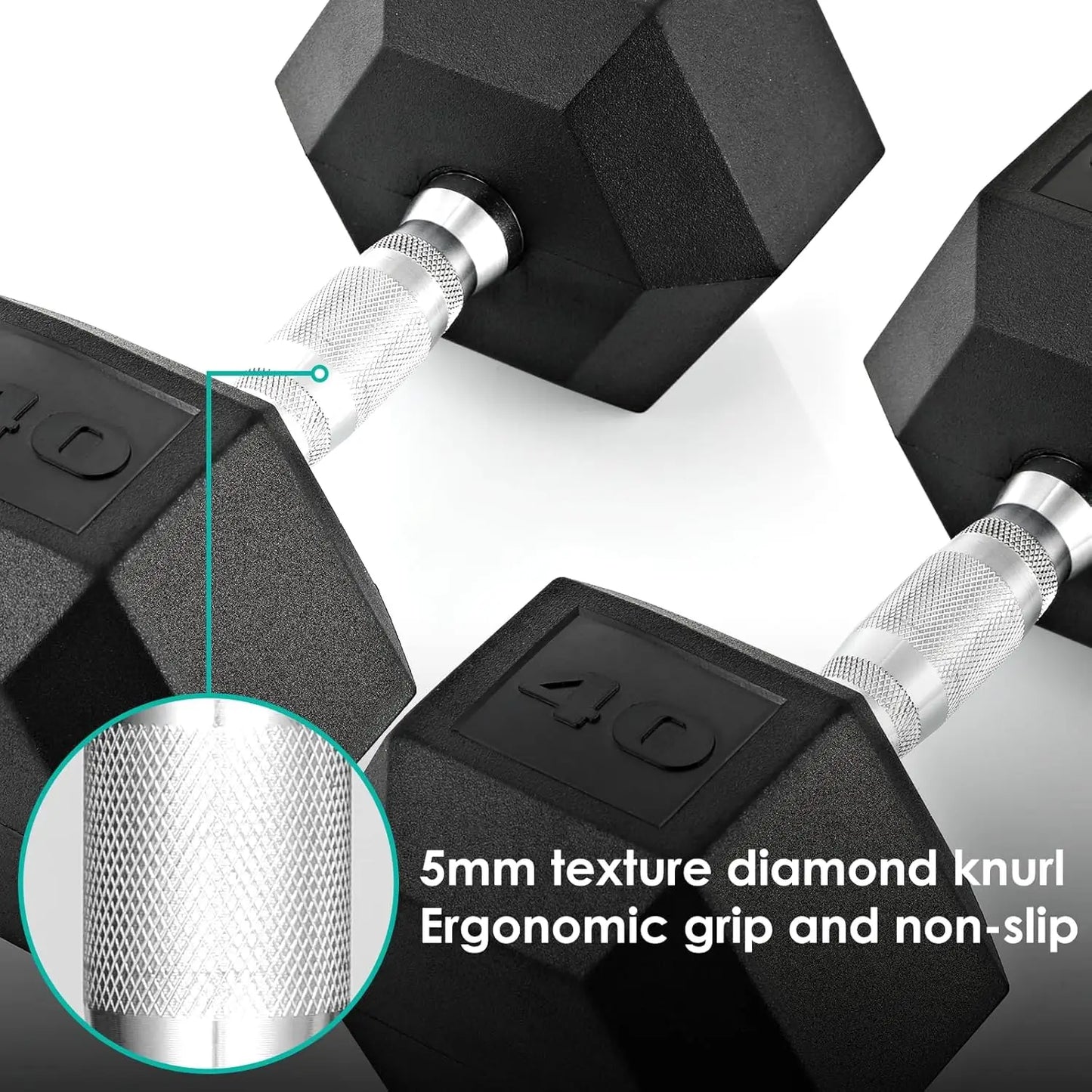 Rubber Hex Dumbbell Set 30 75LB Pair