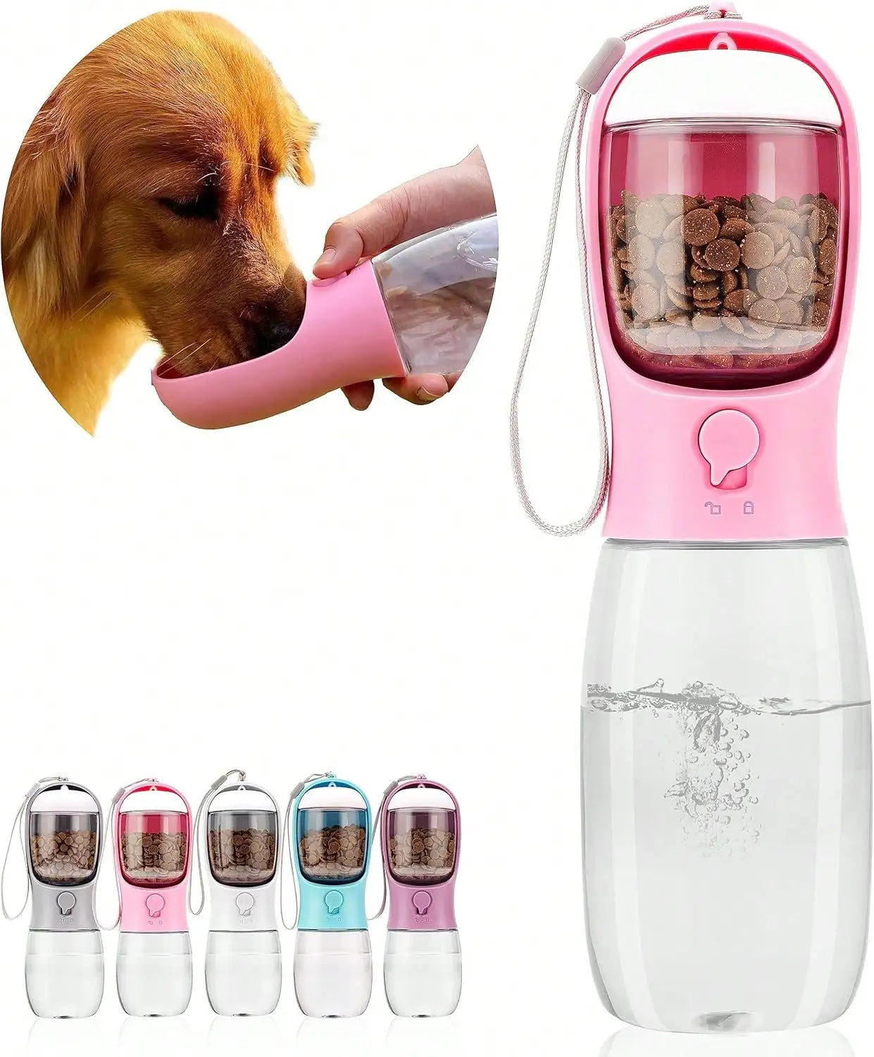 Portable Dog Water Bottle With Food Dispenser Bowl
