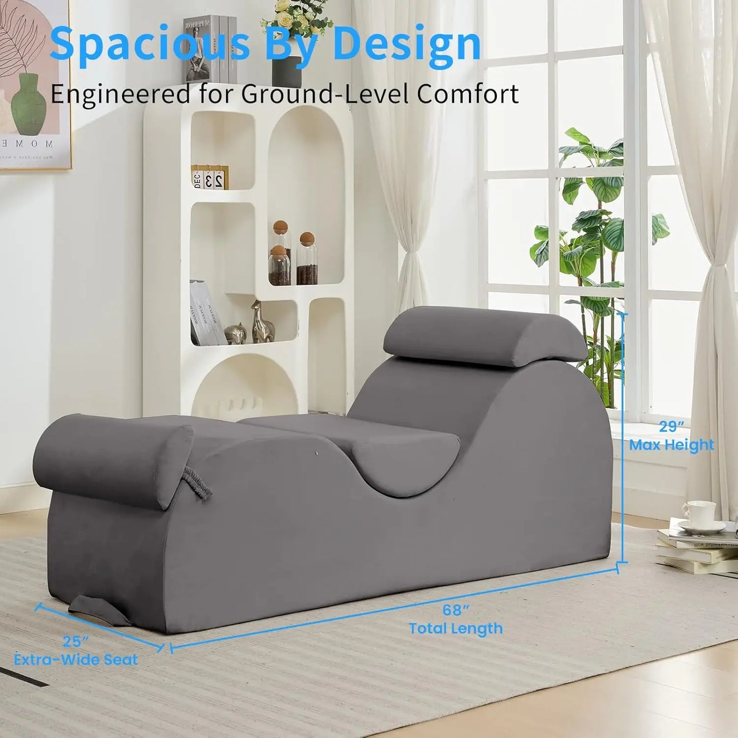 Yoga Chair Lounger With Foam Cushions And Wood Frame Indoor