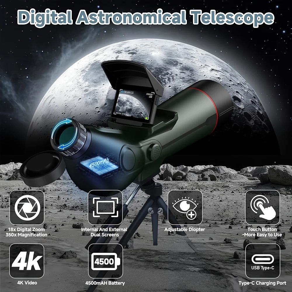 Hrvzdvw Digital Spotting Scope With Screen 4K Telescope