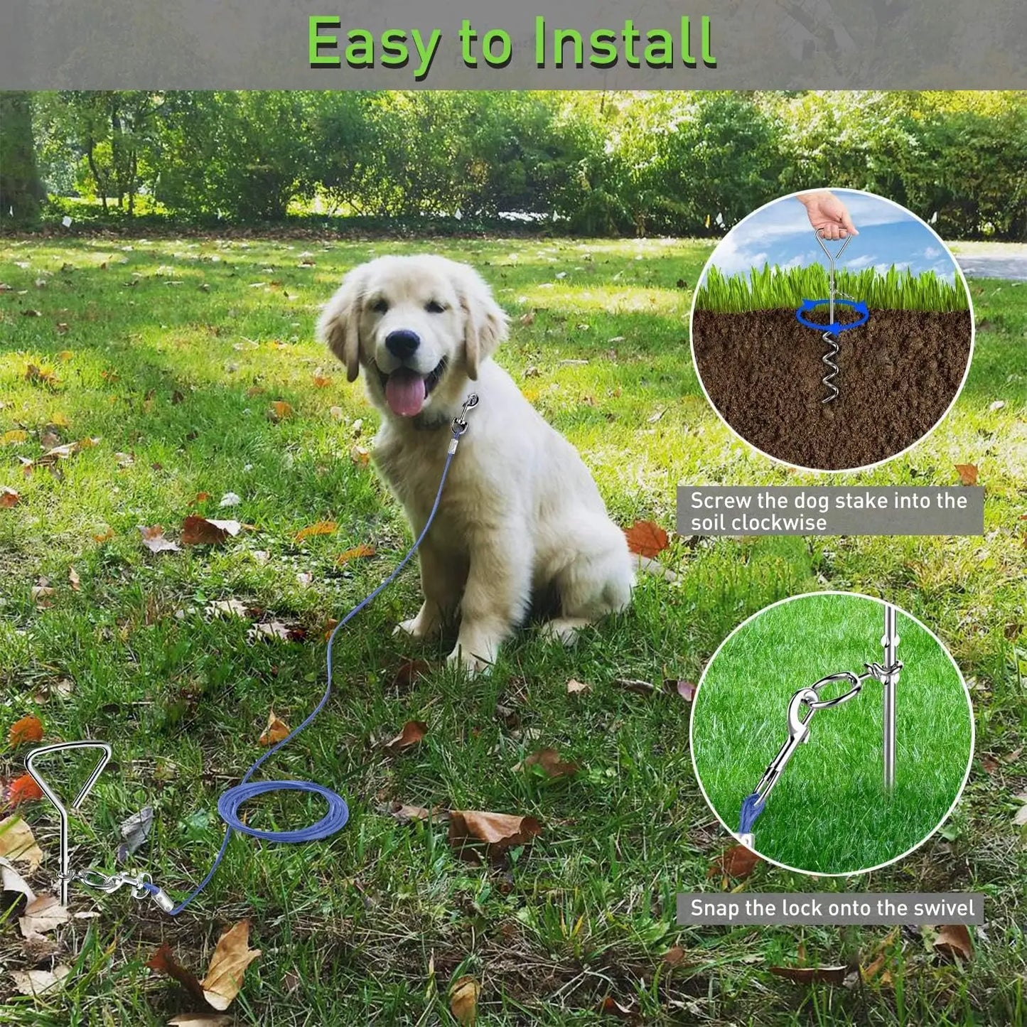 Heavy Duty Dog Tie Out Cable And Rust Resistant Stake