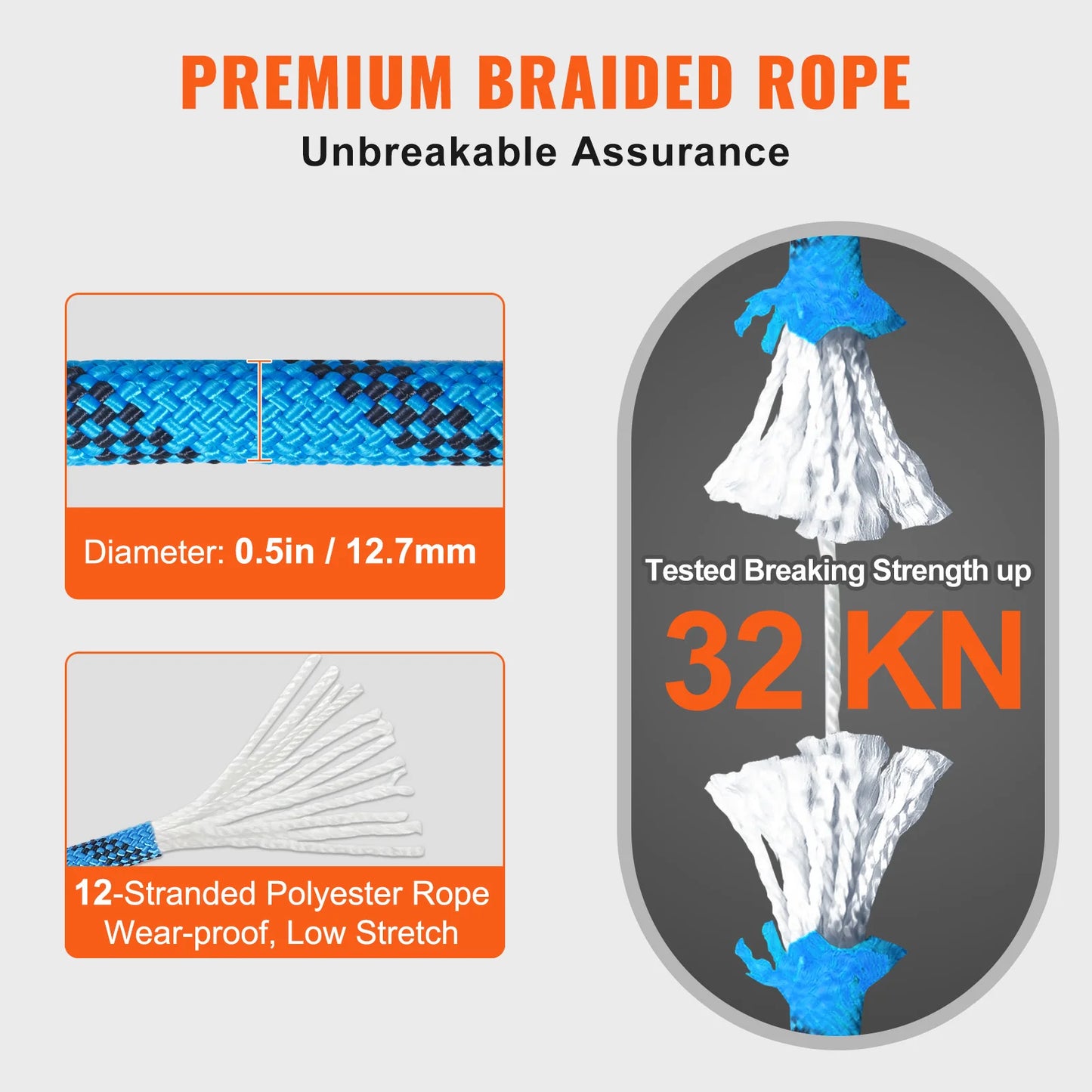 VEVOR Static Climbing Rope 32 kN Break Strength